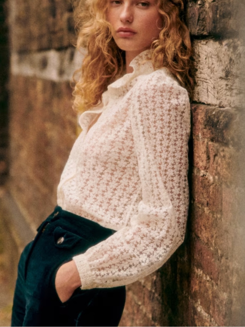 Sezane Ivory Floral Lace Button-Down Shirt - Picture 2 of 5